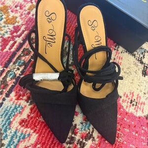 NIB SO ME BLACK POINTED TOE LACE UP STILETTO HEELS SIZES 8 9 10 11